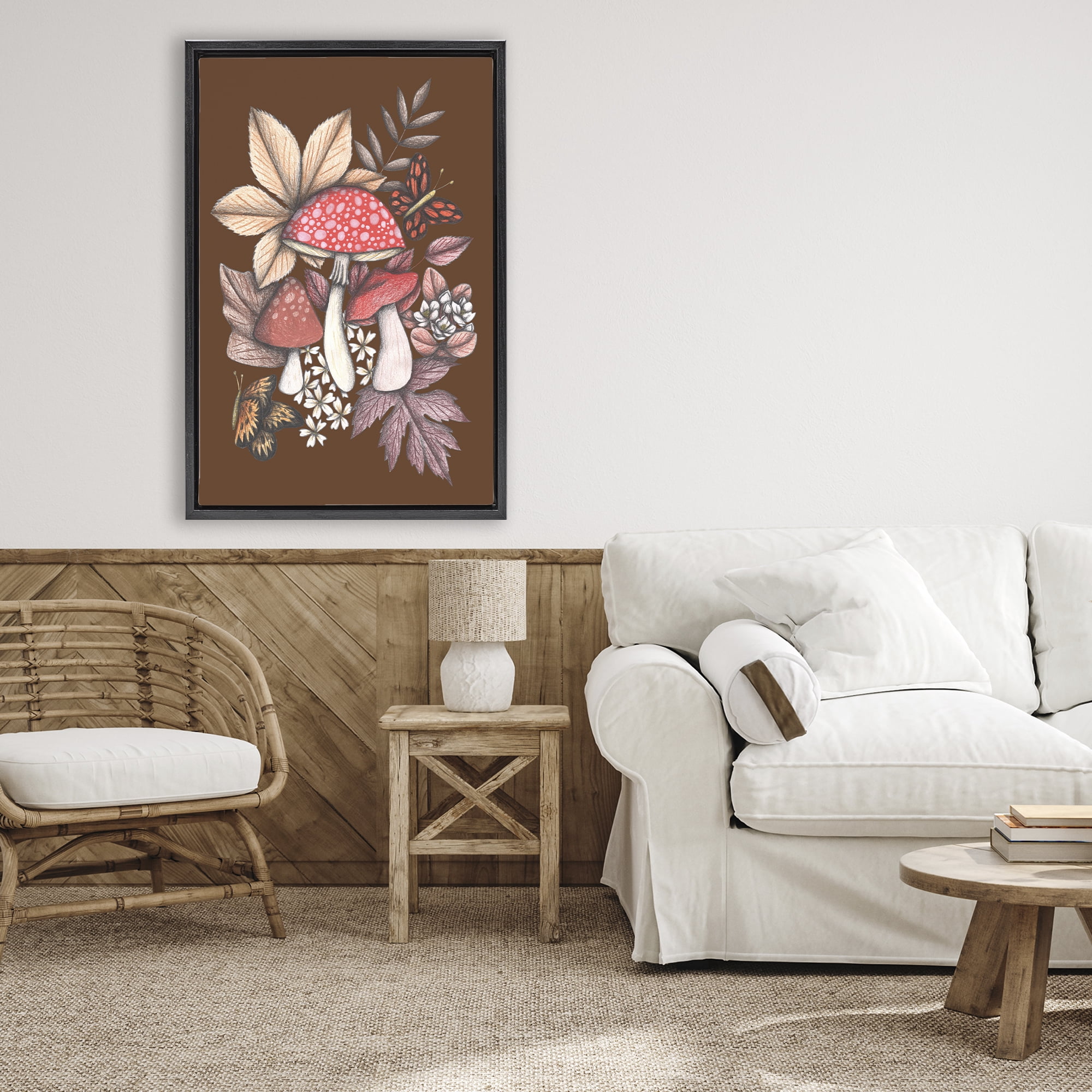 Autumnal Mushrooms Magic Black Framed Floater Canvas Wall Art, design by Cecilia Battaini