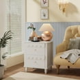 thumbnail image 5 of White Nightstand Side End Table with 2 Drawers, Modern Wood Night Stand with Petal Pattern for Bedroom, Scalloped Bedside Night Tables with Solid Wood Legs, 5 of 9