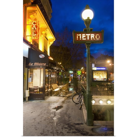 Great BIG Canvas | "Maubert-Mutualite Metro Station And Cafe At Dawn, Paris, France" Art Print - 20x30