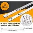 thumbnail image 2 of 50 Pieces Stainless Steel Cable Ties, 300mm4.6mm Stainless Steel Cable Ties, Stainless Steel Cable Ties For Exhaust Winding, Bundled Cables, Maintain, 2 of 5