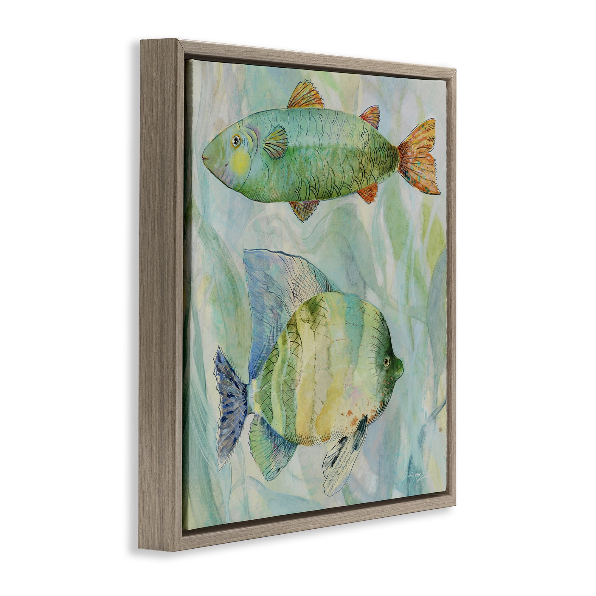 Stupell Industries Sweet Fish Duo Watercolor Brown Framed Floater Canvas Wall Art, design by Lorenzo Collective