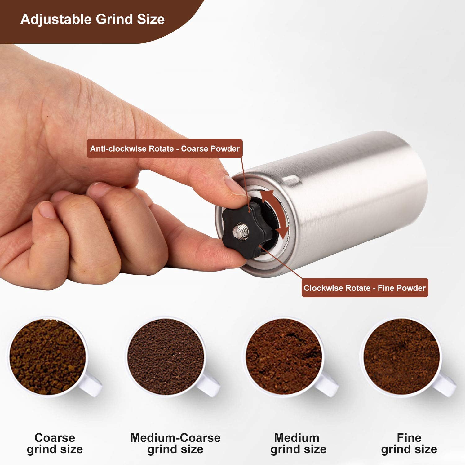 PARACITY Stainless Steel Manual Coffee Grinder for Aeropress, French Press, Espresso & Drip