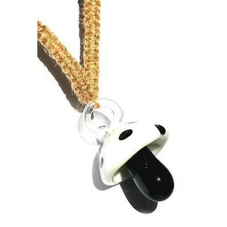 - 1PK Hemp Choker Necklace with Black and White Glass Mushroom Pendant