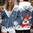 thumbnail image 2 of Wang6 Full Zip up Christmas Hoodies for Women Trendy Long Sleeve Back Reindeer Printed Hooded Sweatshirts Fall Xmas V Neck Loose Fit Tops Blue L, 2 of 7