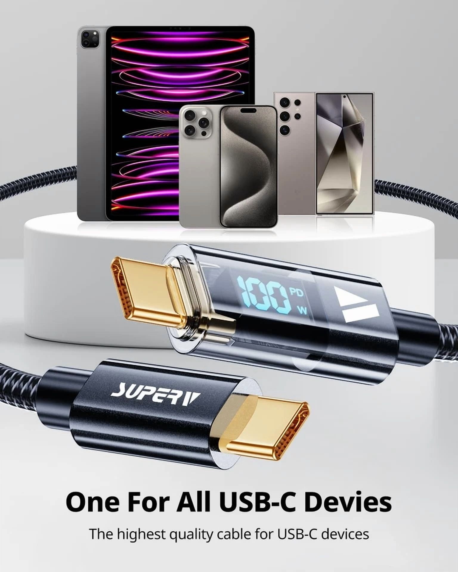 CIRCLE- Superv Usb C To C Charger Cable Transparent Data 0.98Ft/30Cm, Black