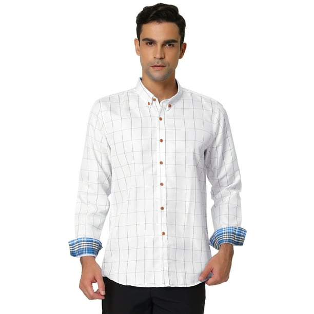 Lars Amadeus Camisa a cuadros de vestir para hombre Camisa de negocios de manga larga con botones en contraste blanco S Unique Bargains Camisa
