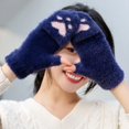 thumbnail image 3 of Guantes gruesos y cálidos para mujer, de moda, con forma de garra de gato, de felpa, suaves, cortos, sin dedos, de medio dedo, para invierno., 3 of 6