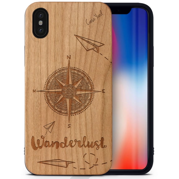 Case Yard Wooden Case Outside Soft TPU Silicone, Slim Fit Shockproof Wood Protective Phone Cover for Girls Boys Men and Women, Supports Wireless Charging Wanderlust Design case for iPhone-X