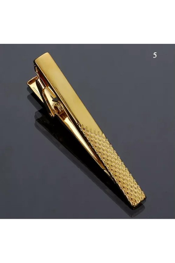 Mens Skinny 5CM Slide On Tie Pin Tie Clip Clasp Slim Tie Bar - Gold -5