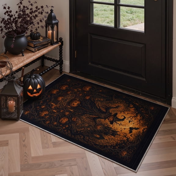 GENIMO 2'x3' Halloween Doormat, Washable Non Slip Soft Farmhouse Pumpkin Outdoor Door Mat for Front Door Covered Porch Patio Entryway, Smoky Amber
