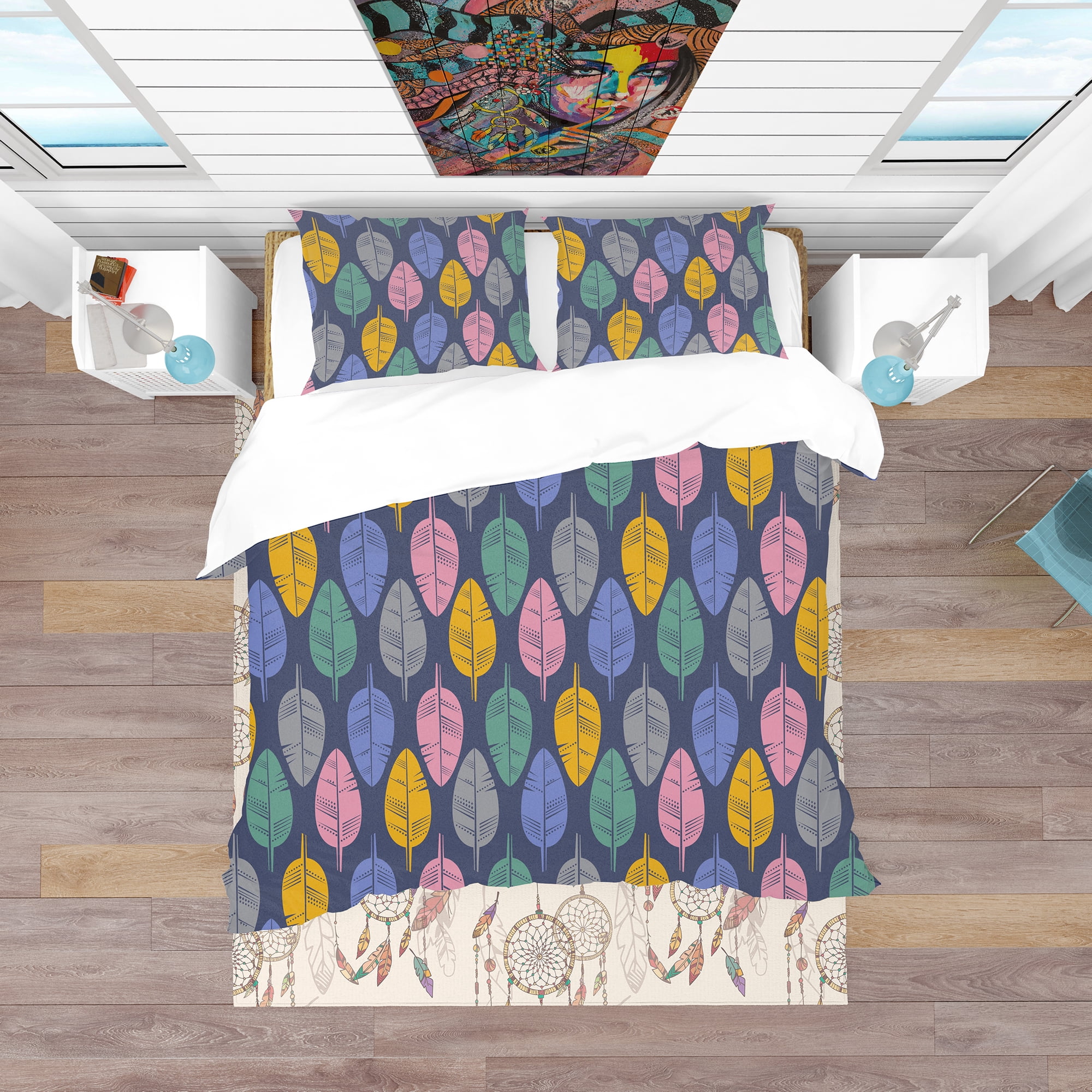 Designart 'Pattern of Multicolored Feathers' Southwestern Duvet Cover Set