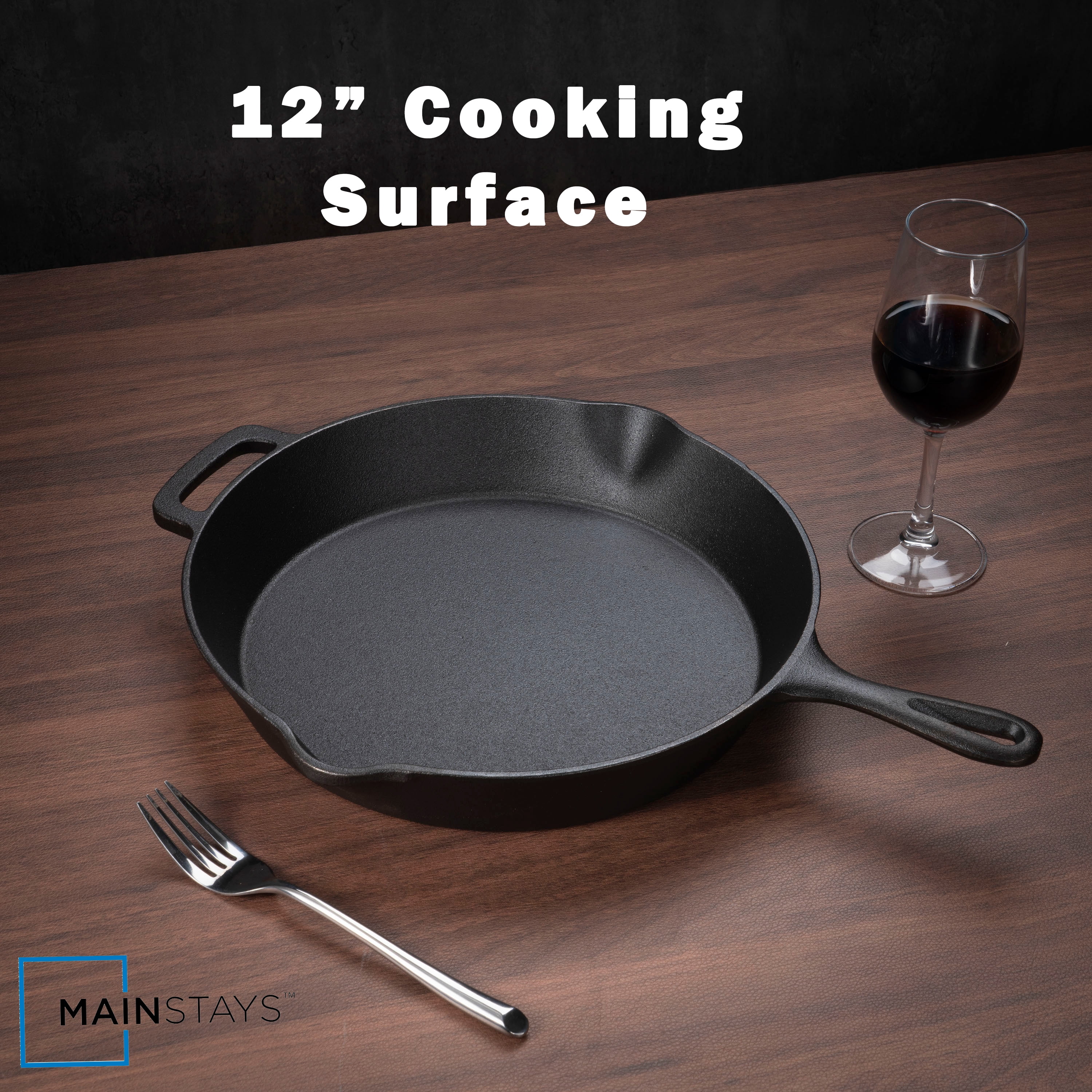 Mainstays 12 Inch Cast Iron Skillet with Single Helper Spout Black