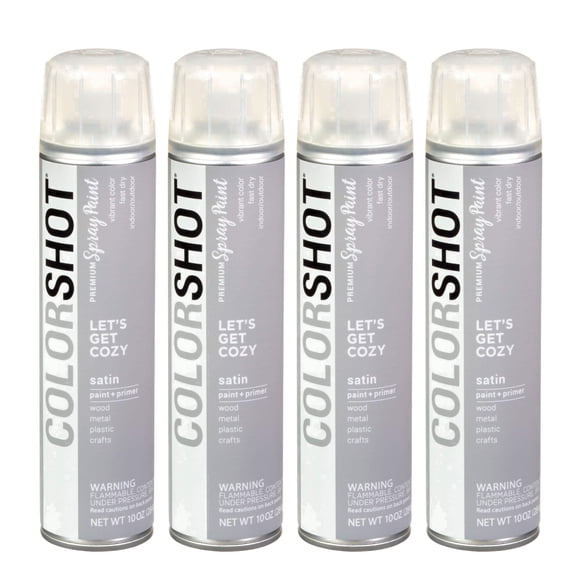 COLORSHOT Satin Spray Paint, Let's Get Cozy (Light Gray) 10 oz. 4 Pack, Fast-Drying Acrylic Paint, Indoor & Outdoor Use