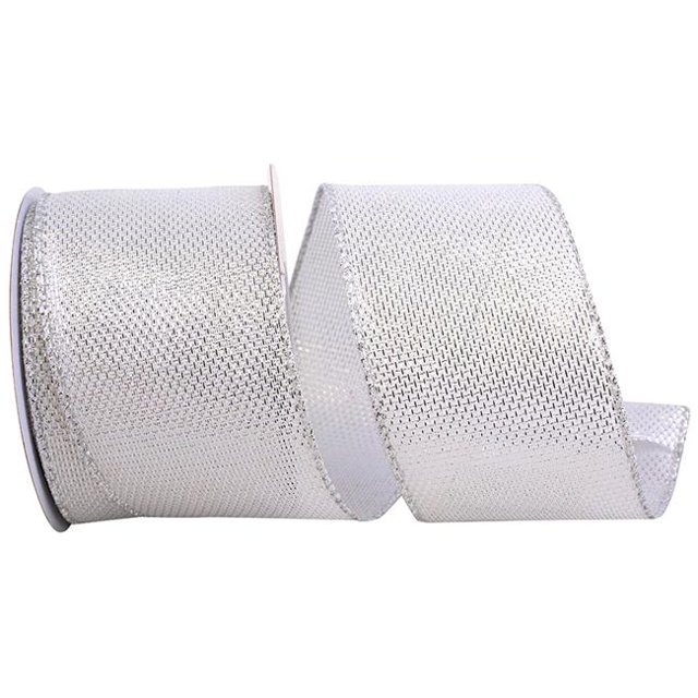 Reliant Ribbon 92698W-070-40F 2.5 in. Metallic Tile Link Value Wired Edge Ribbon, Silver - 10 Yards