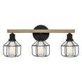 thumbnail image 5 of Kira Home Pierce 22" 3-Light Farmhouse Vanity / Bathroom Light + Funnel Metal Shades, Smoked Birch Wood Style + Black, 5 of 7