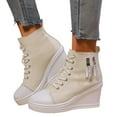 thumbnail image 4 of Casual Wedge Sneakers for Women Fashion Comfort Athletic Walking Shoes Women's Platform Comfortable On Lace Up Heel Everyday For Stylish Solid Color Side Zipper Design, 4 of 9