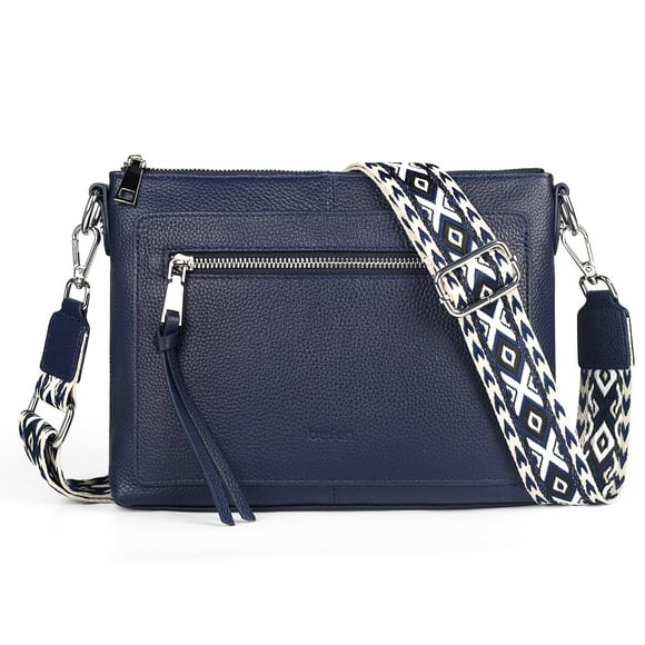 Bandolera befen de piel auténtica para mujer, color azul marino