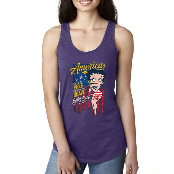 Wild Bobby, Betty Boop America Land of the Free Home of the Brave Betty Boop Ladies Racerback Tank Top, Purple Rush, Large