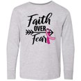 thumbnail image 3 of Inktastic Breast Cancer Awareness Faith over Fear with Pink Ribbon and Arrow Long Sleeve Youth T-Shirt, 3 of 5