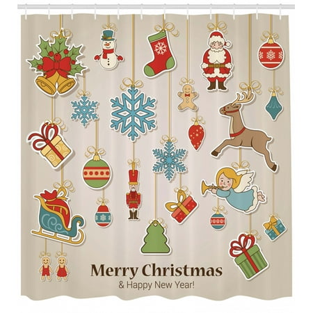 Christmas Shower Curtain Noel Xmas Winter Holiday Themed Icons