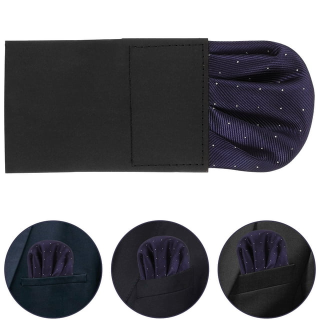 WHAMVOX Black Polyester Pocket Square Holder Pre-Folded for Men Suit Decorative Round Handkerchief