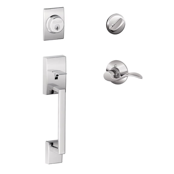 Century Single Cylinder Handleset and Left Hand Accent Lever, Bright Chrome F60 CEN 625 Acc LH