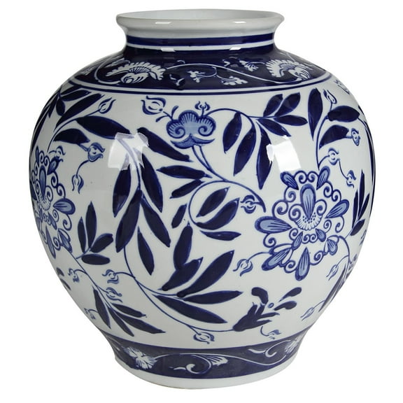 Benjara 8.5" Pot Shaped Modern Ceramic Gorgeous Vase in Blue