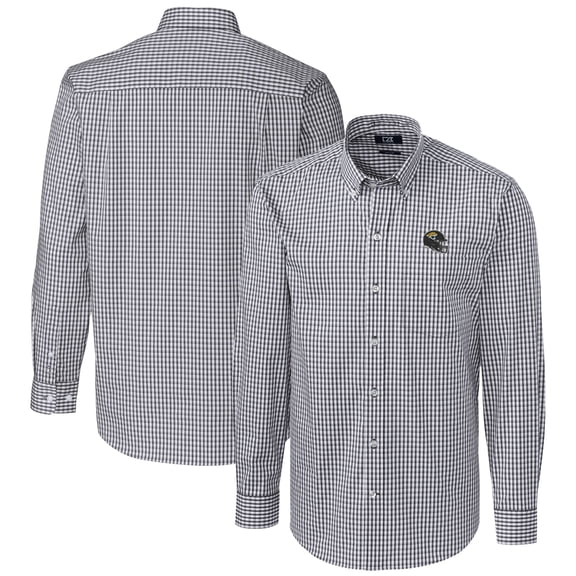 Men's Cutter & Buck  Charcoal Jacksonville Jaguars Helmet Easy Care Stretch Gingham Long Sleeve Button-Down Shirt