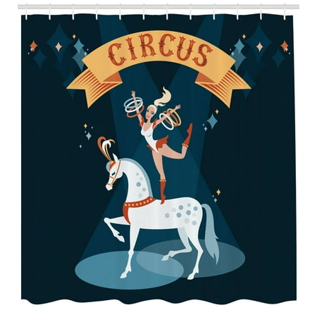 Circus Shower Curtain Carnival Arena Girl Performer Dancing With Circus Shower Curtain Carnival Arena Girl Performer Dancing With Rings On A White Horse Under