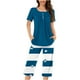 thumbnail image 2 of Sexy Pijama Conjunto para las Mujeres, Cuello Redondo Blusa de Manga Corta Y Pantalones, Traje de Moda Casual, 2 of 9