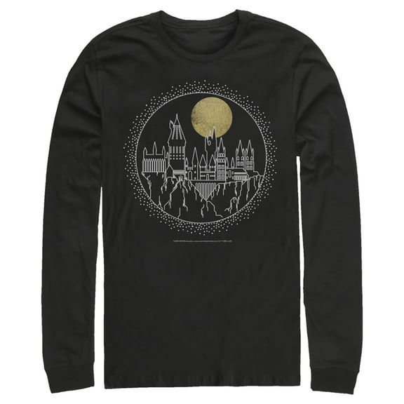 Men's Harry Potter Hogwarts Line Art Moonrise Long Sleeve Shirt Black X Large