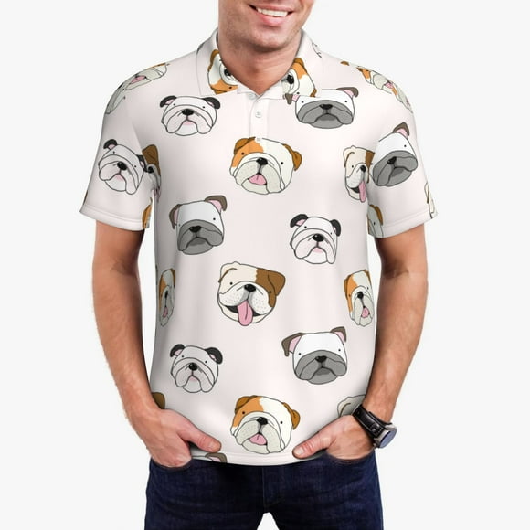 Balery Bulldog Face Camisa Polo de Hombre con Estampado, de Manga Corta y Tejido Medio, Camisa Tipo Golf Polo-Small