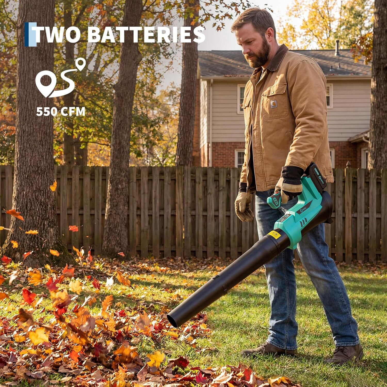 Garvee Battery Power Leaf Blower 550 CFM/130 MPH, 20V Portable Hand Blower with 6-Variable Speed for Lawn, Driveway, Sidewalk, Blue & Black