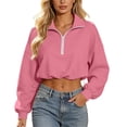 thumbnail image 5 of hoksml Women Half Zip Collar Drawstring Hem Cropped Sweatshirt Drop Shoulder Puff Long Sleeve Pullover for Street Casual Daily, 5 of 8