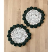 Fennco Styles Handmade Two-Tone Floral Crochet Tray Doilies, 8" Round, 2-Piece - Olive Cloth Placemats for Everyday Use, Holidays, Home Dcor, Cocktail Party, Tea Party, Special Occasion