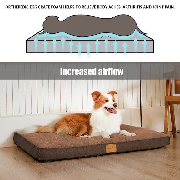 Exclusivo Mezcla Orthopedic Pet Bed for Large Dogs, 42"X28" Brown Dog Beds, Removable Washable Cover