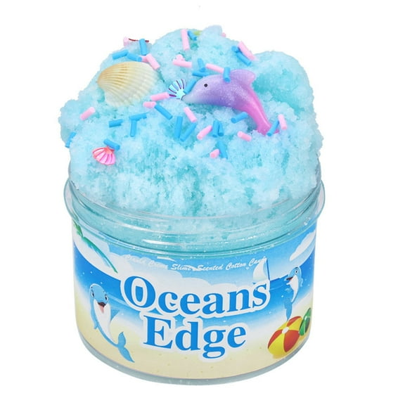 BESTSKY 2026 New Dolphin Ocean Slime Kit with Shell Decorations-Blue Cotton Candy Scented Stress Relief Toy for Kids&Adults-100Ml Stretchy Slime with Dolphin Figure-Fun Ocean Themed Sensory Play