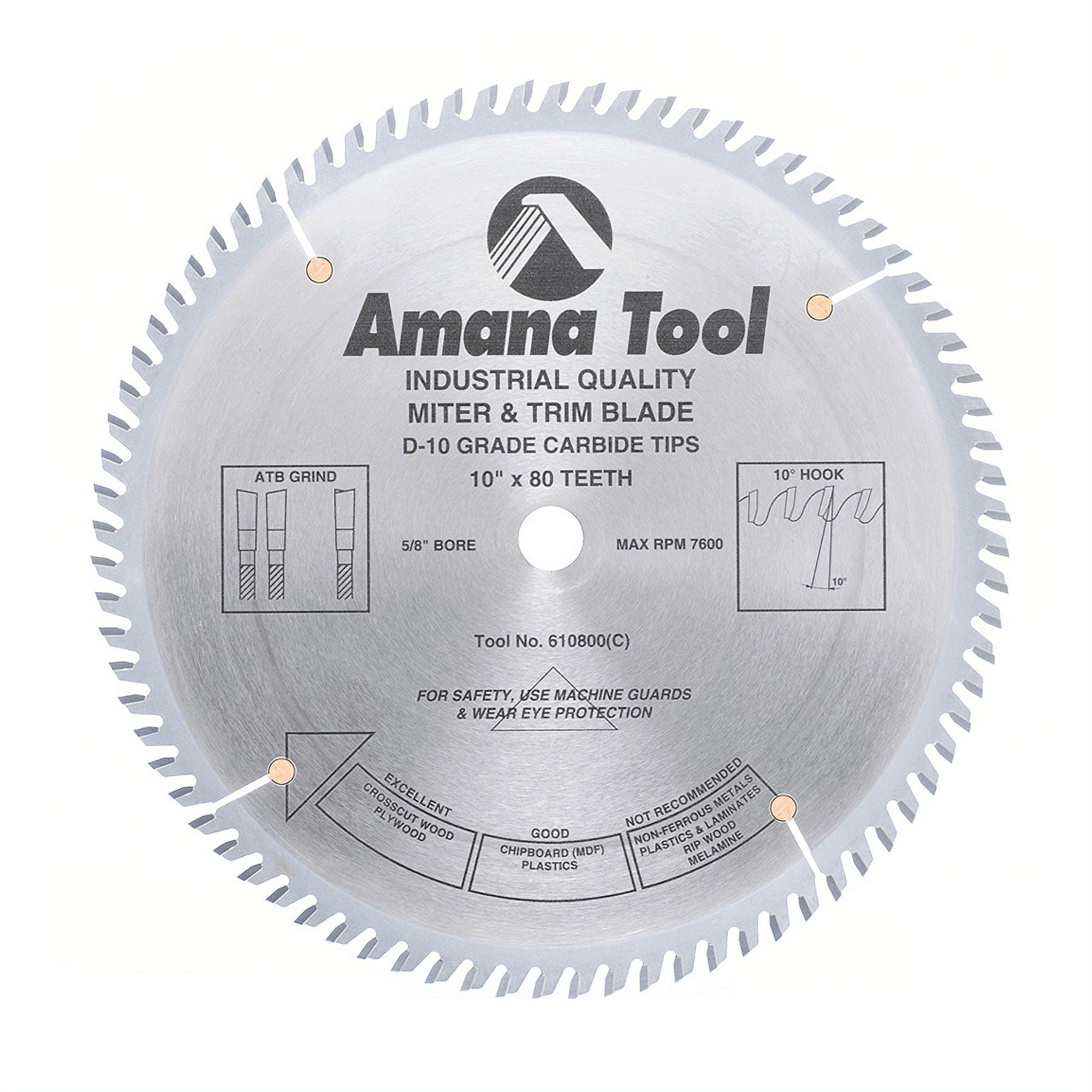 Amana Tool 610800 Carbide Tipped Trim 10 Inch D x 80T ATB 10 Deg 5/8 Bore  Circular Saw Blade