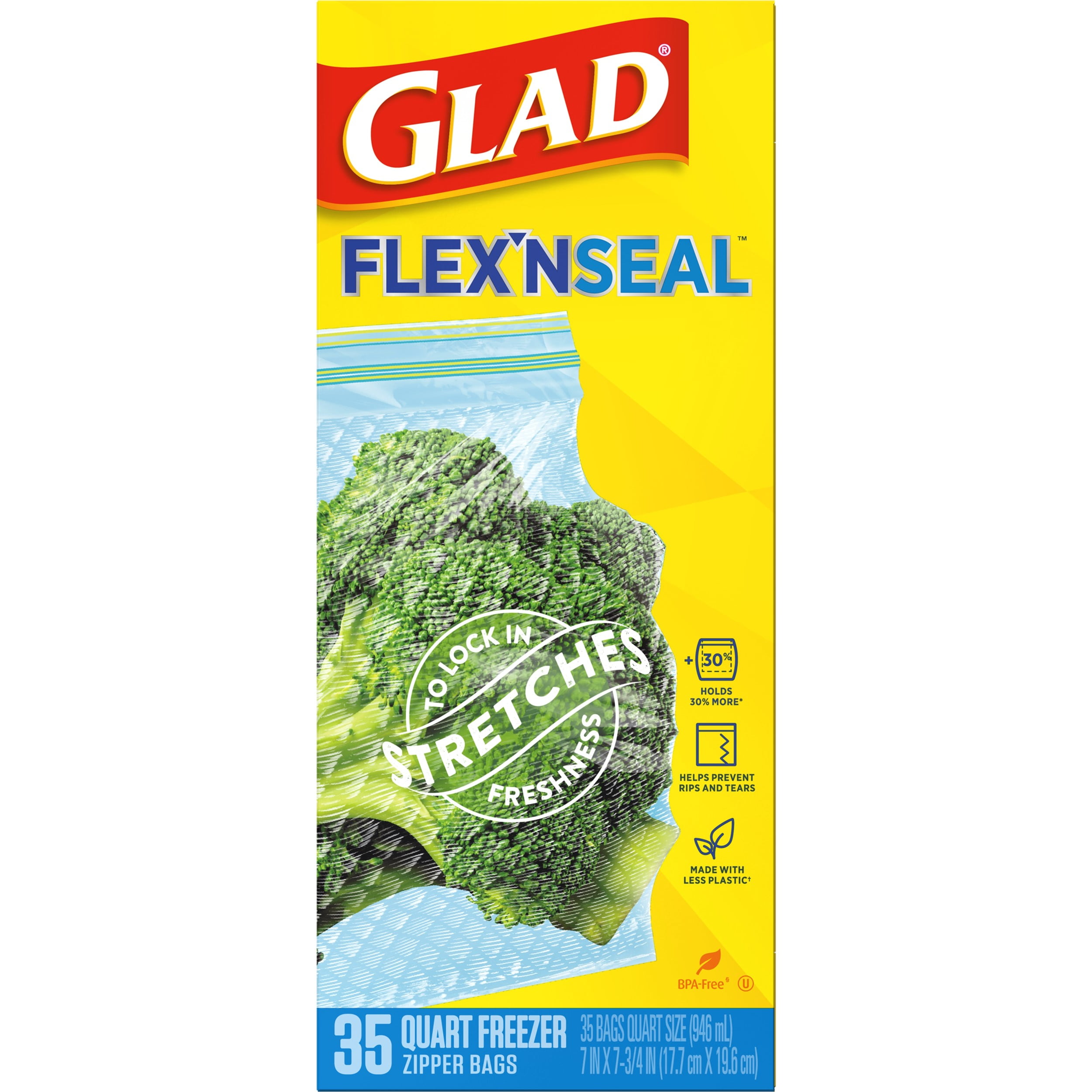 Glad Flex'NSeal Zipper Bags, Freezer, Quart - 35 bags