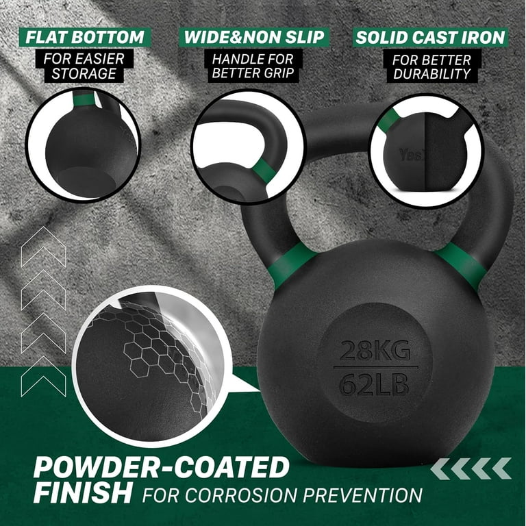 Powder Coat Kettlebell - Cast Iron - 28 KG / 62 LB - Walmart.com