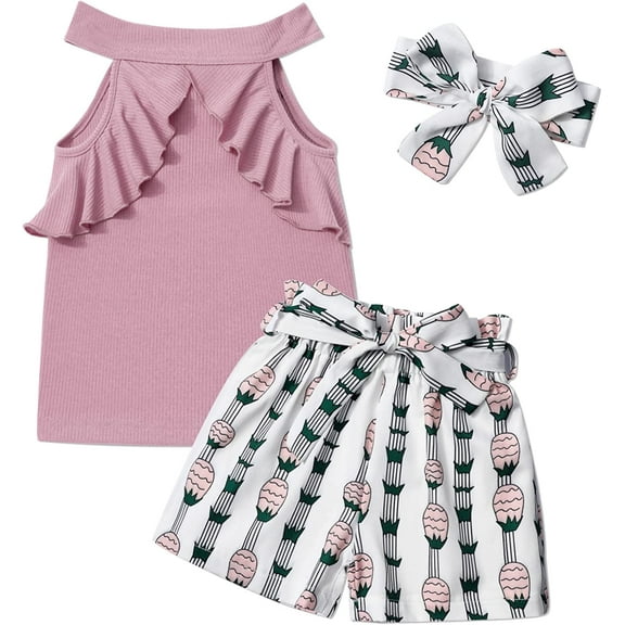 Girl Clothes Summer Silk Scarf Sets Sleeveless T-shirt Top Stripe Shorts Headband 3Pcs Set18-24 Months