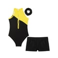 thumbnail image 4 of Haitryli Kids Girls Sleeveless Gymnastic Leotard with Shorts Ballet Dance Outfits Set Hair Scrunchie Yellow&Black 8, 4 of 5