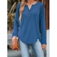 thumbnail image 3 of Cupshe Women's Slub Knit Scalloped Hem Long Sleeve Blue Henley Tee, 3 of 5