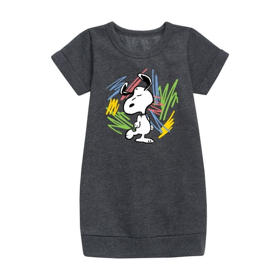 Peanuts - Dancing Snoopy Scribbles - Toddler & Youth Girls Fleece Dress