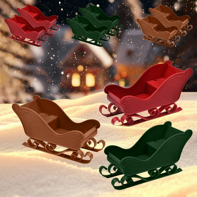 mtvxesu Mini Plastic Reindeer Sled and Cart Tabletop Christmas Village Display Holiday Home Decor, 2-Pack