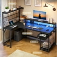 thumbnail image 3 of Enhomee L-Shaped Computer Desk with Power Outlets & LED Lights, Gaming Desk with Drawer for Home Office, Black, 3 of 8
