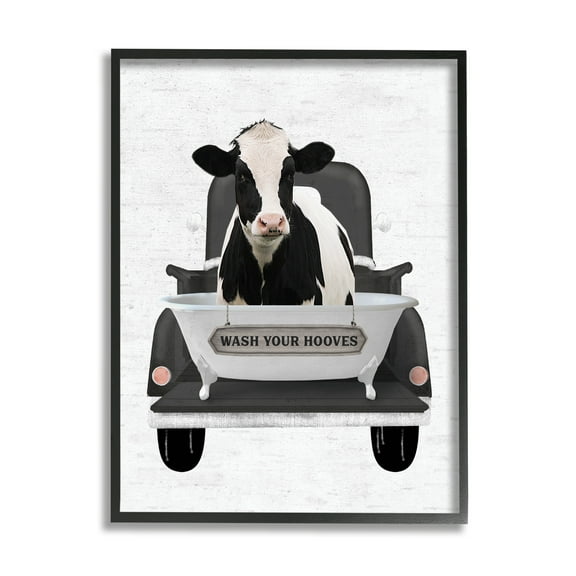 Stupell Industries Wash Your Hooves Cow Animals & Insects Painting Black Framed Art Print Wall Art, 11 x 14