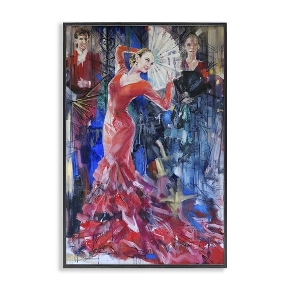 Stupell Industries Bold Dancer with Fan People Painting Black Framed Art Print Wall Art, 12 x 18