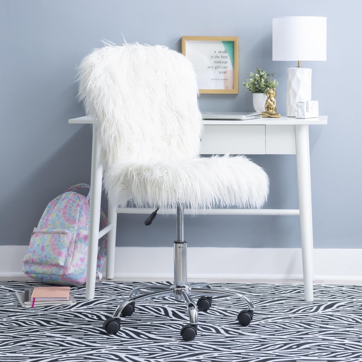 Cassia Faux Flokati Armless Office Chair