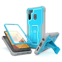FITO For Samsung Galaxy A21 Case, Phone Case with Screen Protector and Kickstand (Blue)